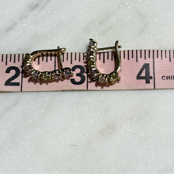 Multicolor Pastel Purple Pink Yellow Gemstone Hoop Gold Tone Earrings - Picture 4 of 15